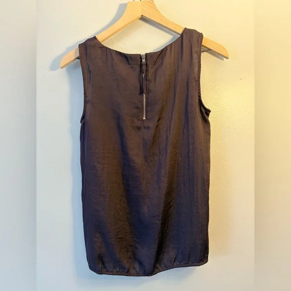 LOFT Sleeveless Blouse | Dark Plum | Pleated Front - Picture 4 of 5